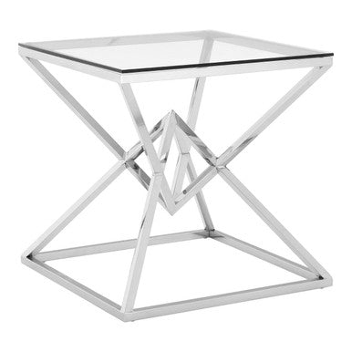 Allure Clear Glass Square Side Table with Silver Finish Frame