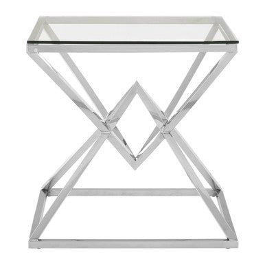 Allure Clear Glass Square Side Table with Silver Finish Frame