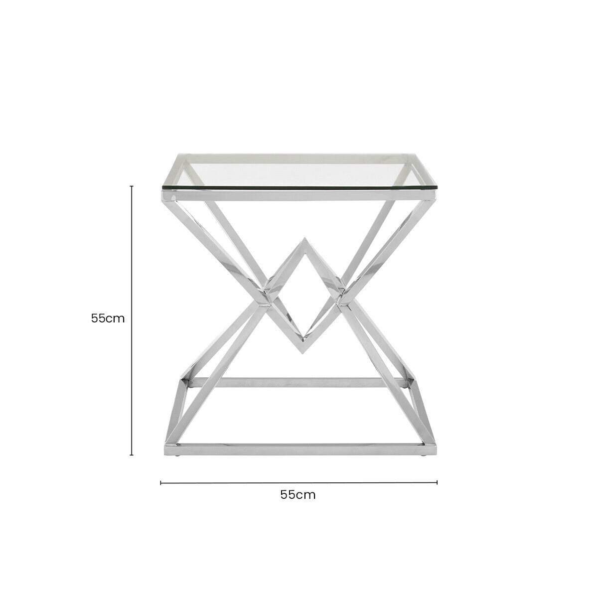 Allure Clear Glass Square Side Table with Silver Finish Frame