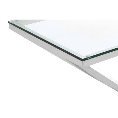 Rectangular Tempered Glass Top Console Table with Silver Stainless Steel Frame, Allure