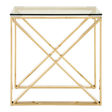 Allure Clear Glass Square Side Table with Champagne Gold Finish Legs