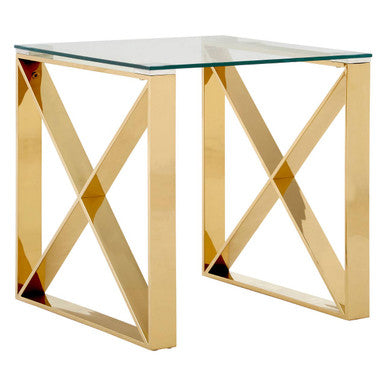 Allure Clear Glass Square Side Table with Champagne Gold Finish Legs