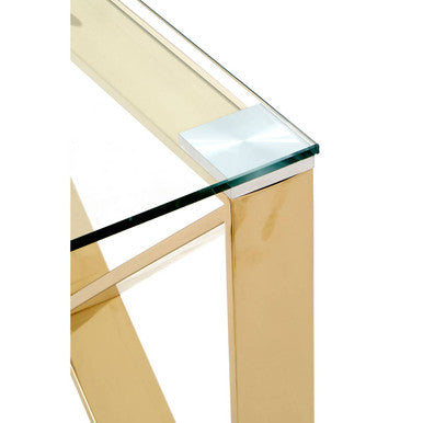 Allure Clear Glass Square Side Table with Champagne Gold Finish Legs