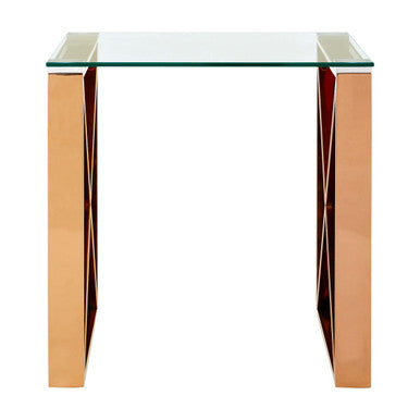 Allure Clear Glass Square Side Table with Rose Gold Finish Legs