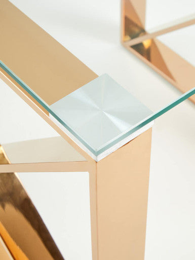 Rose Gold Stainless Steel Cross Legs End Table with Tempered Glass Top, Allure