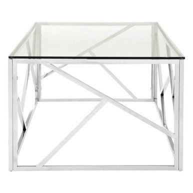 Allure Clear Glass Coffee Table with Geometric Champagne Finish Base