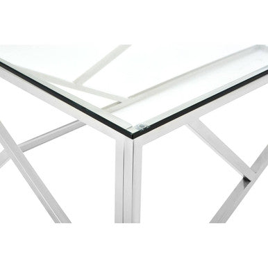 Allure Clear Glass Coffee Table with Geometric Champagne Finish Base
