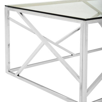 Allure Clear Glass Coffee Table with Geometric Champagne Finish Base