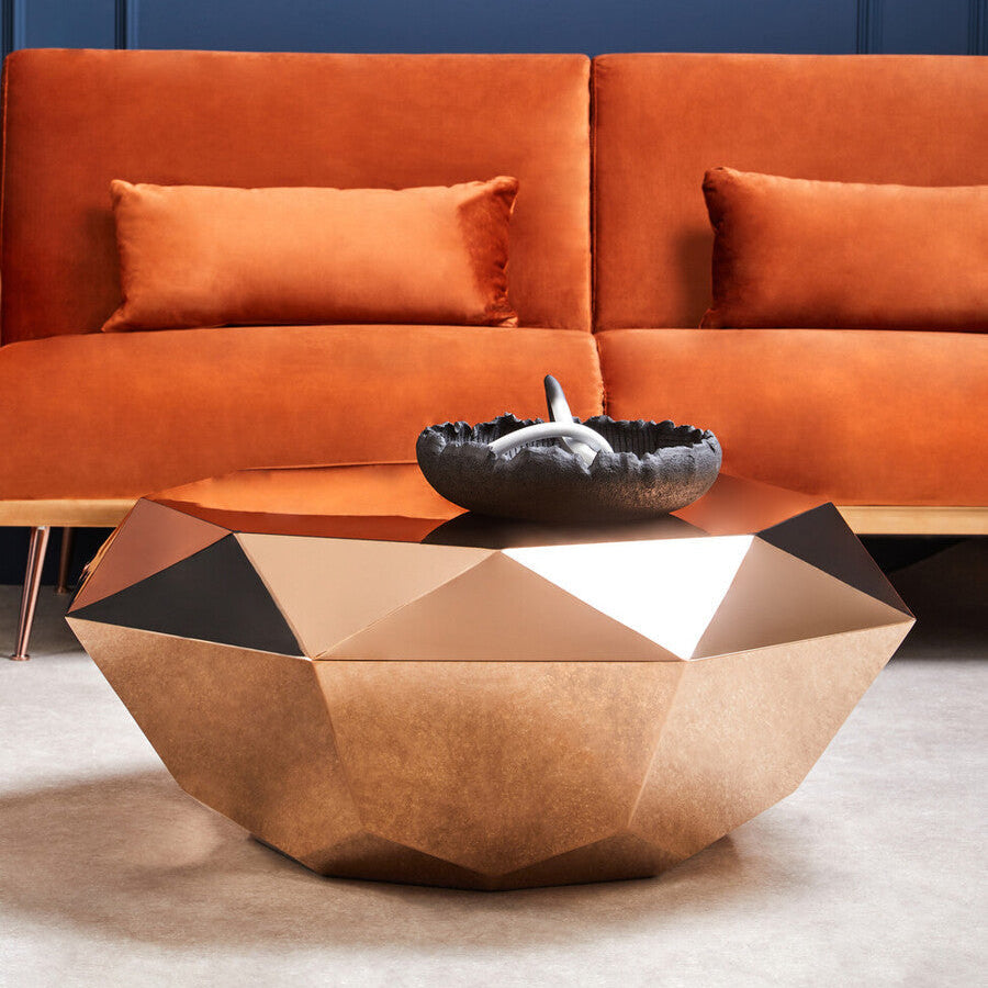 Allure Rose Gold Finish Diamond Cut Coffee Table