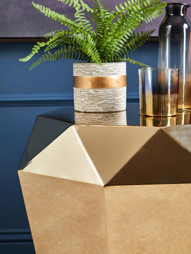Champagne Gold Diamond Cut Stainless Steel End Table with Hexagonal Tabletop, Allure