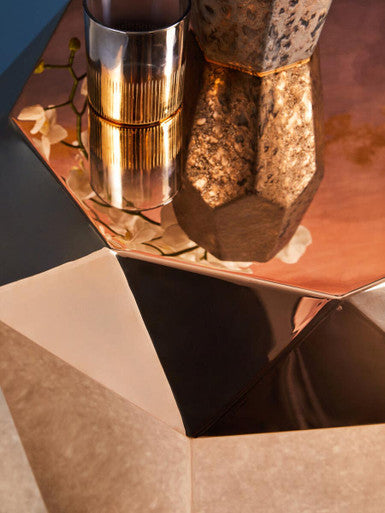 Rose Gold Diamond Cut Stainless Steel End Table with Hexagonal Tabletop, Allure