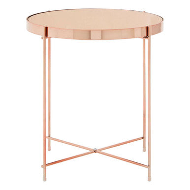 Pink Mirrored Low Side Table with Rose Gold Metal Band, Allure