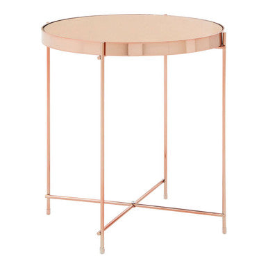 Pink Mirrored Low Side Table with Rose Gold Metal Band, Allure