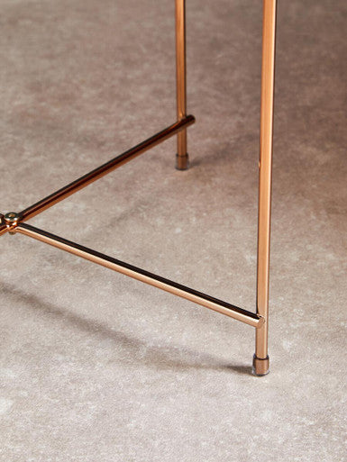 Pink Mirrored Low Side Table with Rose Gold Metal Band, Allure