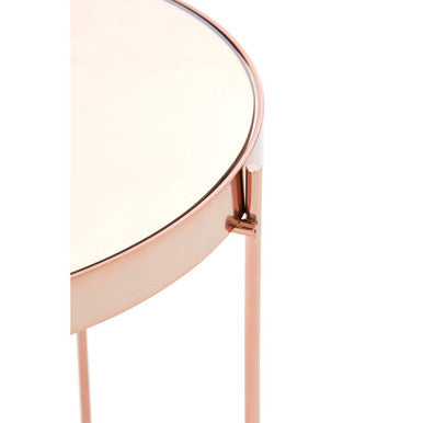 Pink Mirrored Low Side Table with Rose Gold Metal Band, Allure