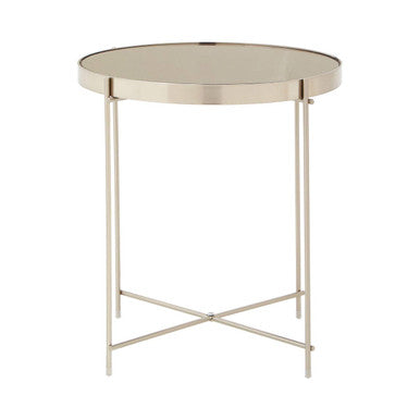 Grey Mirror Side Table with Slim Tubular Metal Legs, Allure