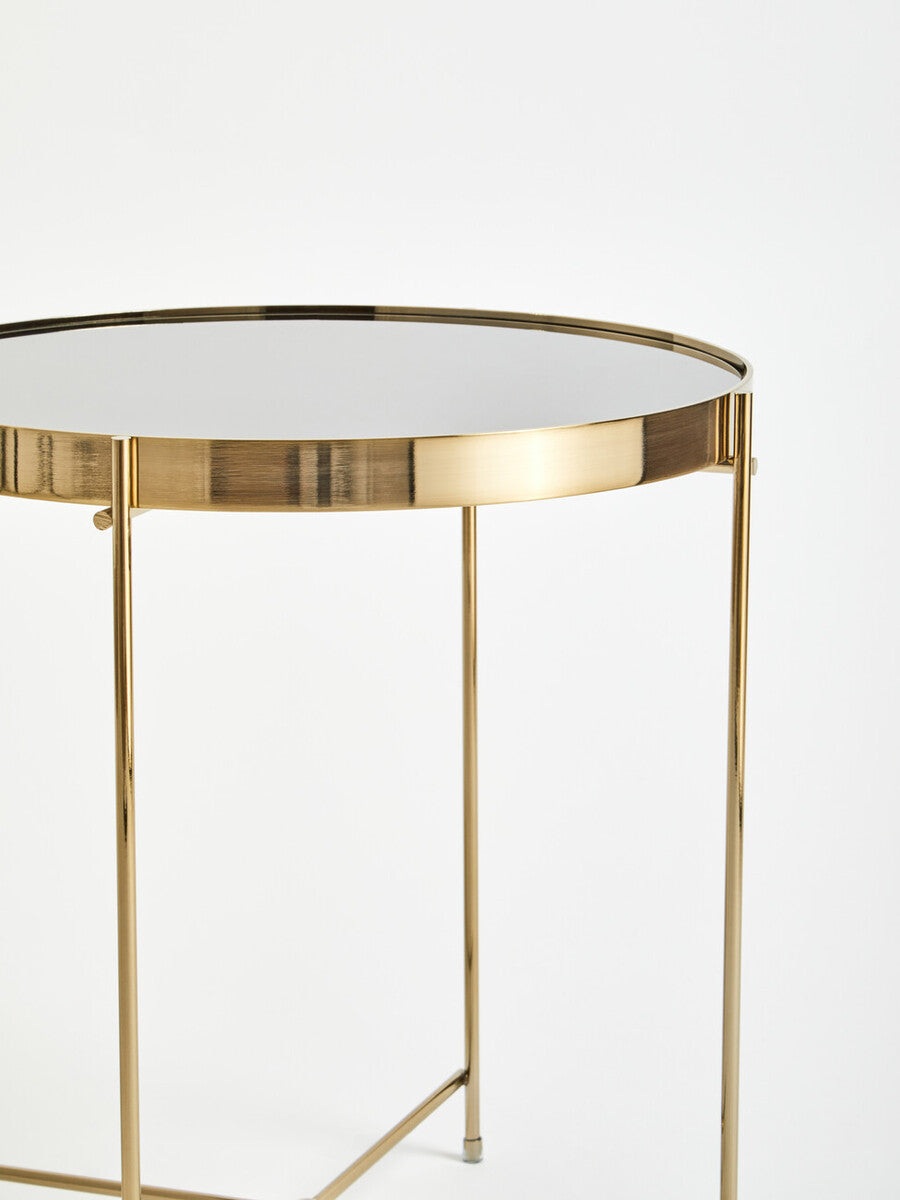 Black Mirror Side Table with Slim Tubular Metal Legs, Allure