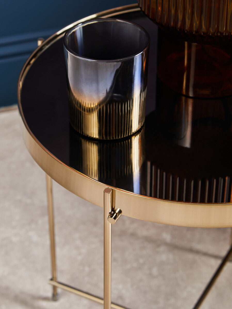 Black Mirror Side Table with Slim Tubular Metal Legs, Allure