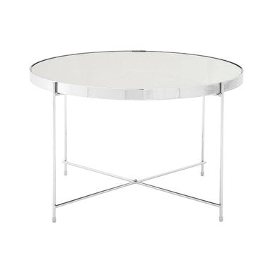 Allure Mirrored Glass Round Side Table with Chrome Finish Frame