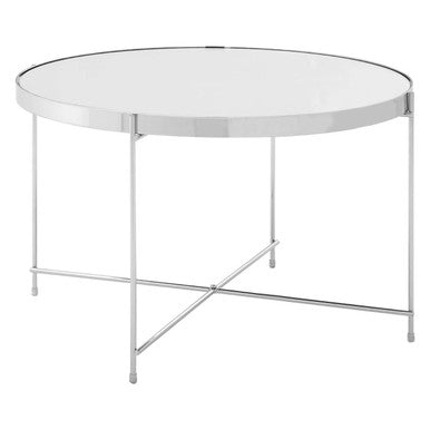 Allure Mirrored Glass Round Side Table with Chrome Finish Frame