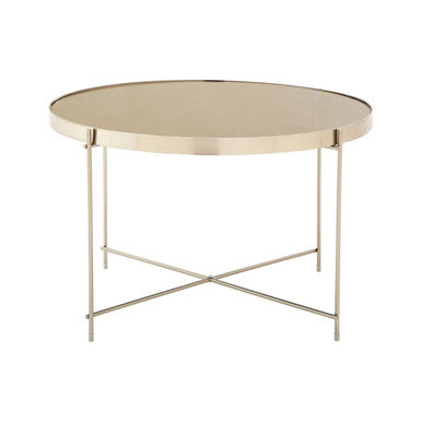 Allure Grey Mirrored Glass Round Side Table with Brushed Nickel Frame