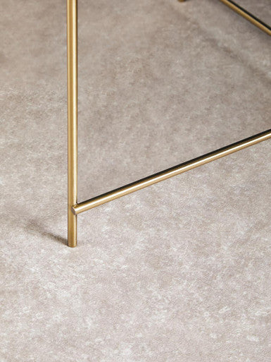 Brushed Bronze Lattice Base Large Side Table with Black Mirror Tabletop, Allure