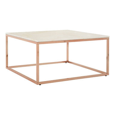 Allure White Marble Square Coffee Table with Rose Gold Finish Base