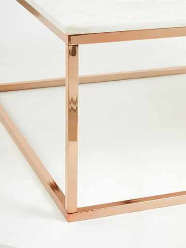 Allure White Marble Square Coffee Table with Rose Gold Finish Base