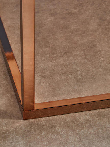 Allure White Marble Square Coffee Table with Rose Gold Finish Base