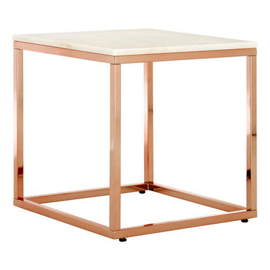 Allure White Marble Square Side Table with Rose Gold Finish Base