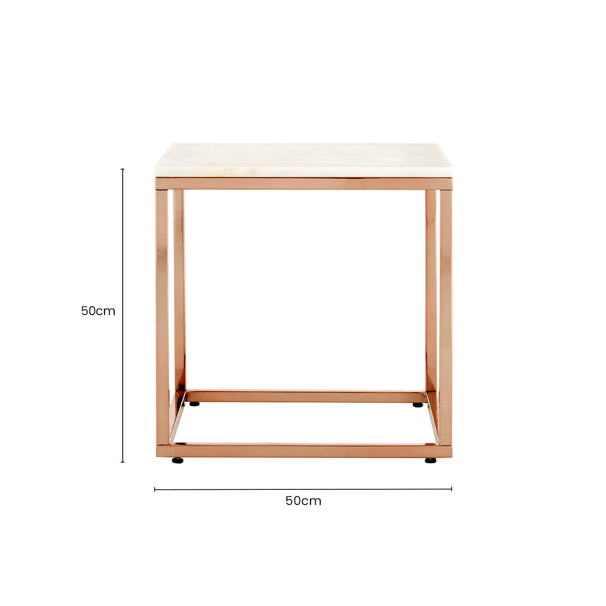 Allure White Marble Square Side Table with Rose Gold Finish Base