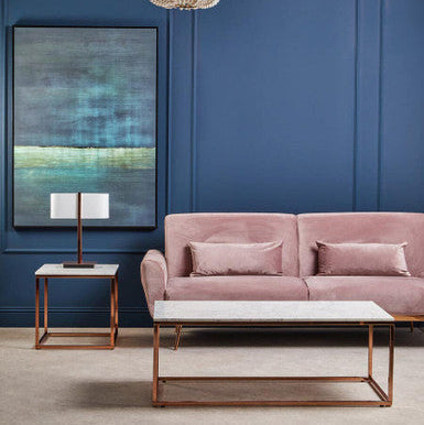 Allure White Marble Square Side Table with Rose Gold Finish Base