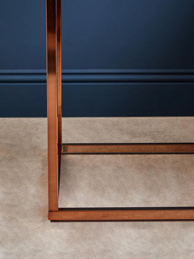 Allure White Marble Square Side Table with Rose Gold Finish Base