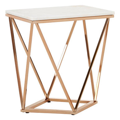 Allure White Marble Rectangular Side Table with Rose Gold Base