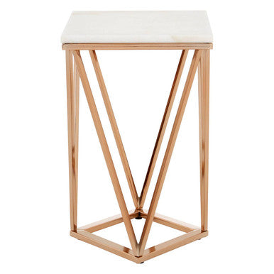 Allure White Marble Rectangular Side Table with Rose Gold Base