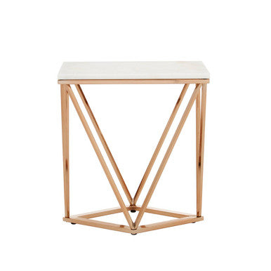 Allure White Marble Rectangular Side Table with Rose Gold Base