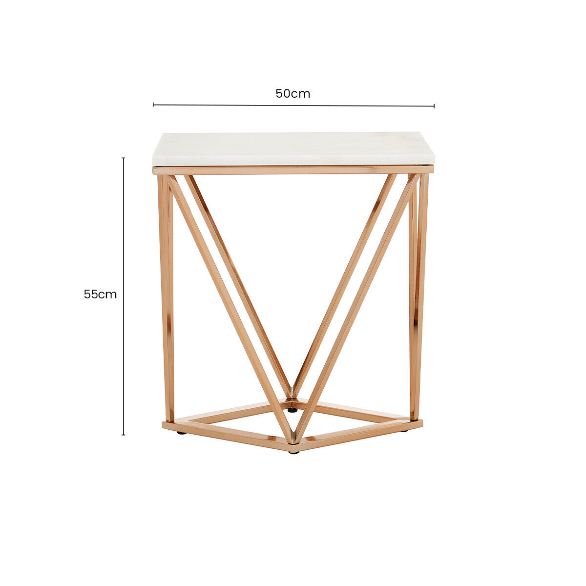 Allure White Marble Rectangular Side Table with Rose Gold Base