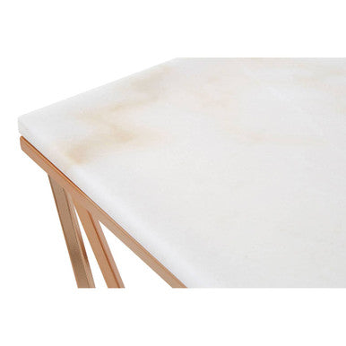 Allure White Marble Rectangular Side Table with Rose Gold Base