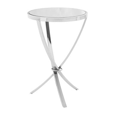 Allure Mirrored Glass Round Side Table with Chrome Finish Base