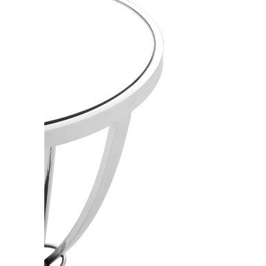 Allure Mirrored Glass Round Side Table with Chrome Finish Base