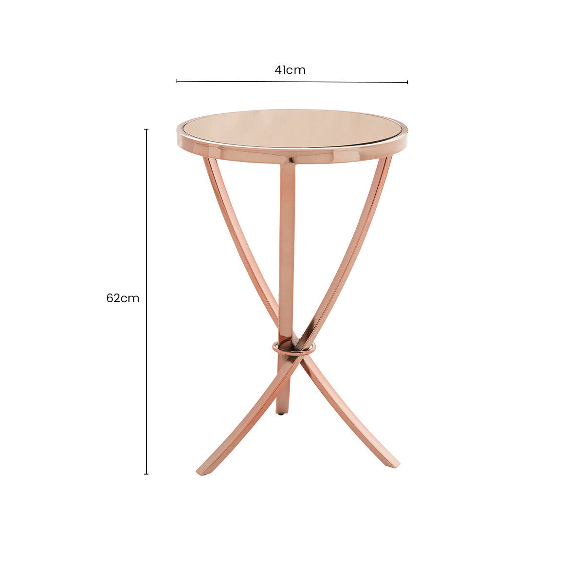 Allure Pink Mirrored Glass Round Side Table with Rose Gold Finish Base