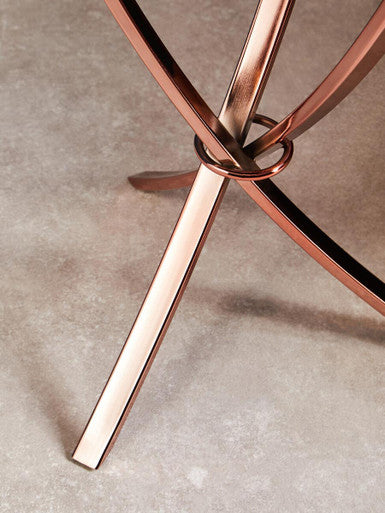 Allure Pink Mirrored Glass Round Side Table with Rose Gold Finish Base
