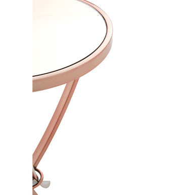 Allure Pink Mirrored Glass Round Side Table with Rose Gold Finish Base