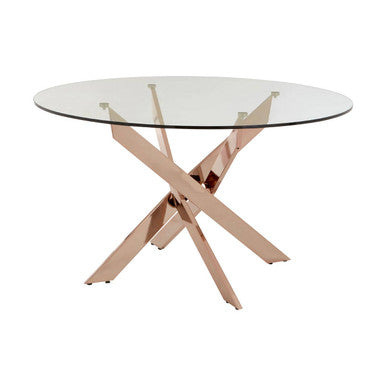 Allure Clear Glass Round Dining Table with Rose Gold Finish Base