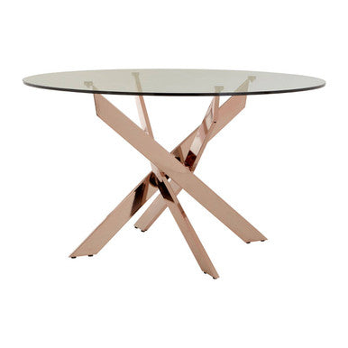 Allure Clear Glass Round Dining Table with Rose Gold Finish Base