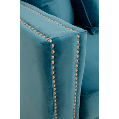 3 Seater Cyan Blue Velvet Sofa, Sofia