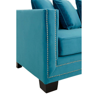 3 Seater Cyan Blue Velvet Sofa, Sofia