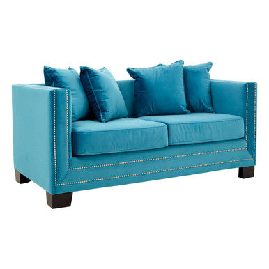 2 Seater Cyan Blue Velvet Sofa, Sofia