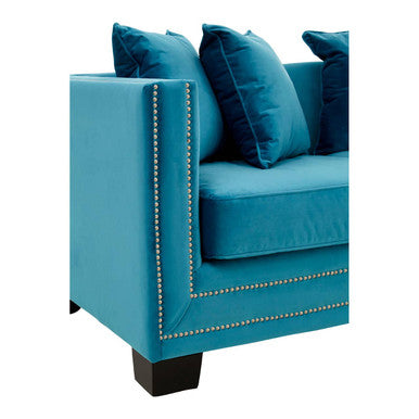 2 Seater Cyan Blue Velvet Sofa, Sofia
