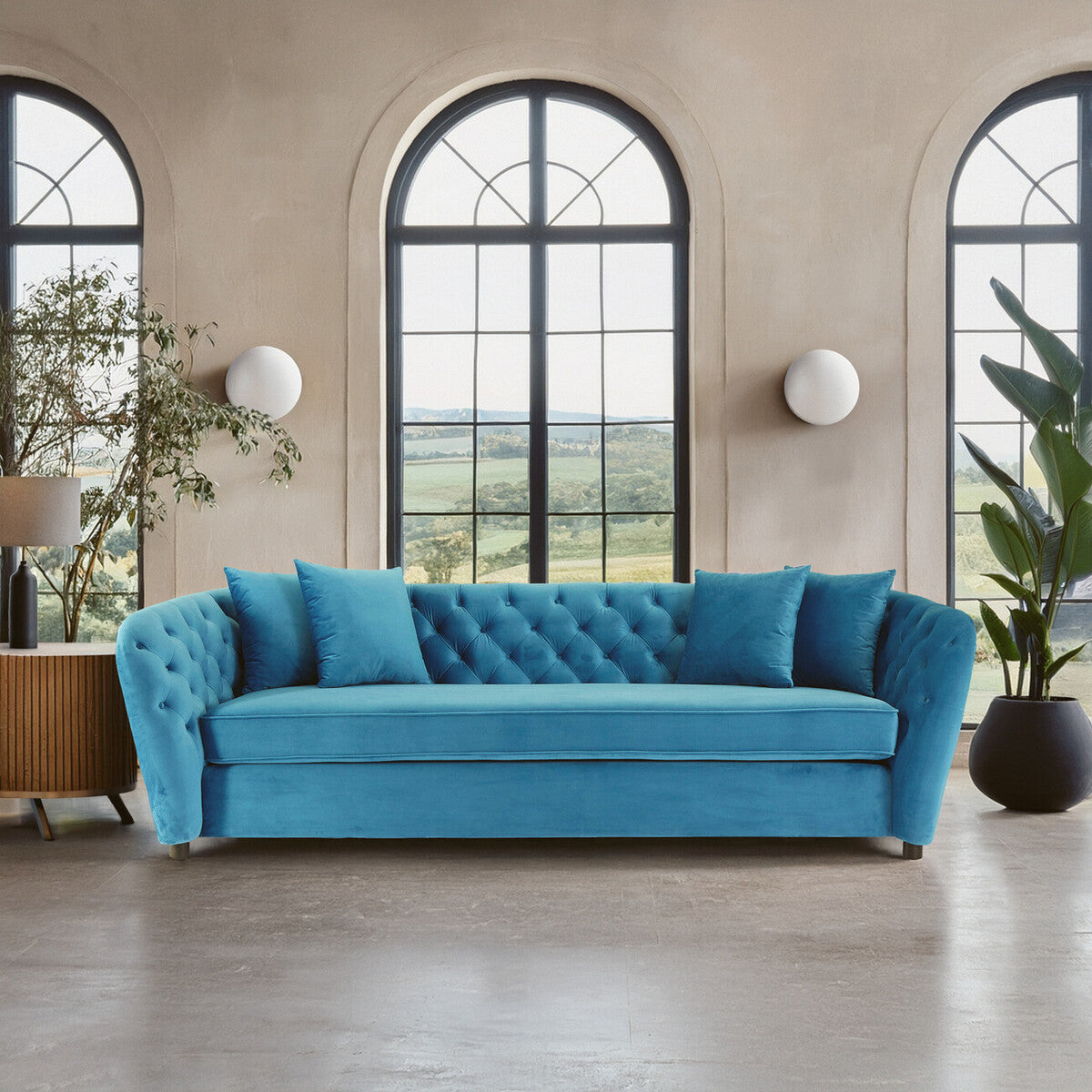 3 Seater Cyan Velvet Sofa, Riva
